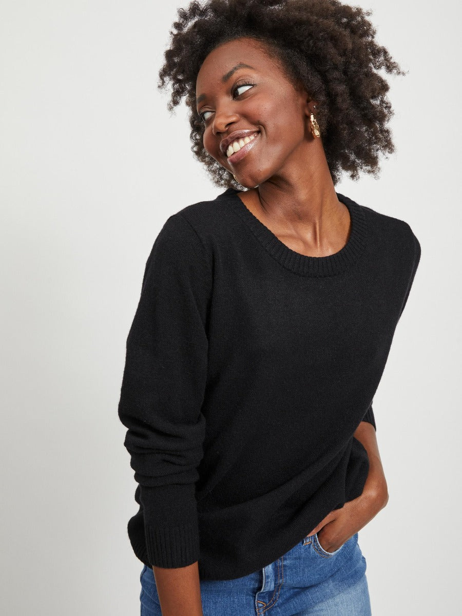 Viril O-Neck L/S striktrøje - sort